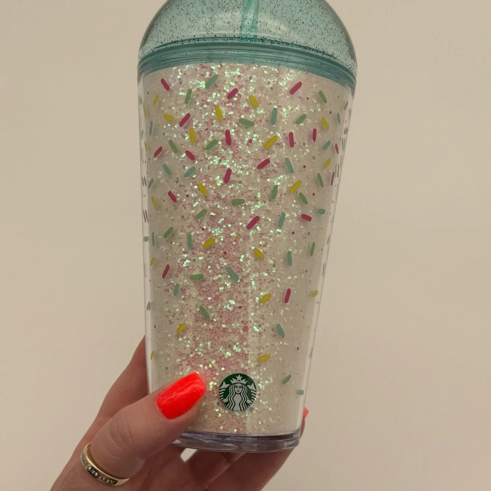 Starbucks Glitter Confetti Birthday Cold Cup Dome Lid & Candle Straw Topper NWT
